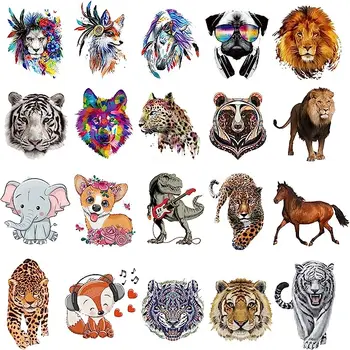 Наклейки с изображением маленьких животных, наклеенные утюгом, наклейка с теплопередачей, наклейка с изображением милого Тигра, нашивки со Львом, Совой, лошадью, значки с леопардом, аппликации, Футболка