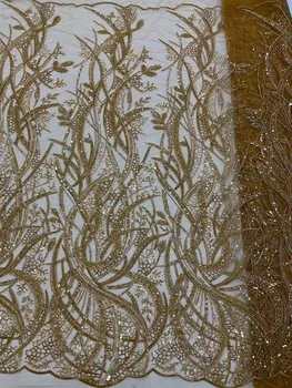 Новейшая Африканская тюлевая ткань ручной работы с вышивкой бисером, Роскошное Алжирское кружевное вечернее платье с пайетками, Свадебное платье для вечеринок