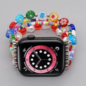 Модный Регулируемый ремешок Apple Watch Ручной работы из индийского Агата, расшитый бисером, для серии Ultra SE 8 7 6 5 4 3 2 1 38 мм-49 мм