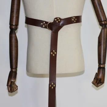 Средневековое винтажное поясное кольцо, костюм для костюма в стиле панк Для взрослых, викинг, рыцарь, пират, широкая толстая длинная кожаная петля, пряжка