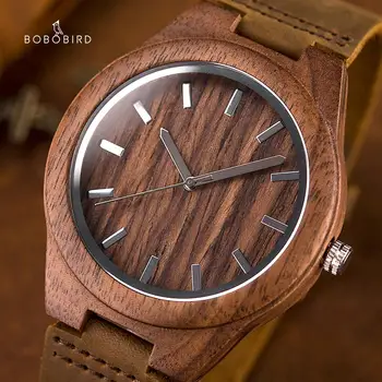 Мужские деревянные часы BOBO BIRD Ручной работы, легкие минималистичные деревянные часы из орехового дерева с натуральной кожей, персонализированный подарок