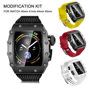 Чехол для Apple Watch Band 7 6 5 4 SE 44 мм 45 мм 41 мм 40 мм Силиконовый Ремешок Комплект Для Модификации Браслета Ремень Роскошный Алюминиевый Корпус