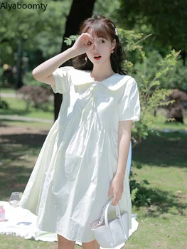 Японское летнее женское платье Mori Girl с воротником 