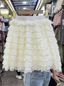 Французская шикарная летняя мини-юбка для женщин, кружевные юбки для девочек в стиле пэчворк с завышенной талией, женская короткая фатиновая юбка трапециевидной формы, прямая поставка