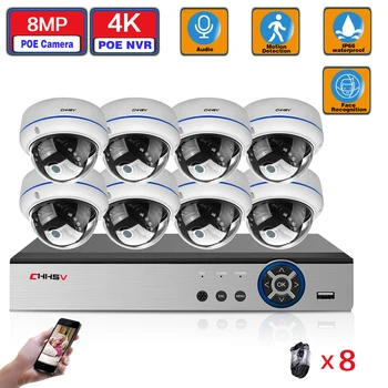 8MP 4K Купольная POE IP-Камера Наружная Система Безопасности Ночного Видения H.265 P2P XMEYE Комплекты NVR