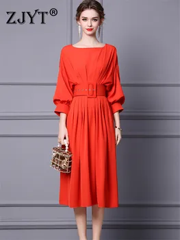 Весна 2022, Подиумное Длинное платье Макси для женщин, Элегантное Женское платье с рукавом-фонариком, Повседневный халат для праздничной вечеринки Aline Femme