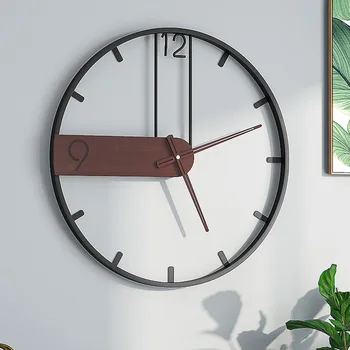 Железные настенные часы большого размера 3D Nordic Металлические круглые Большие настенные часы из орехового дерева Pionter Современные часы Украшение для дома Гостиной