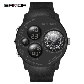 2022 Мода Sanda Новые цифровые часы серии Cool Constellation Dial для мужчин Импортный японский механизм Светящийся водонепроницаемый кварцевый