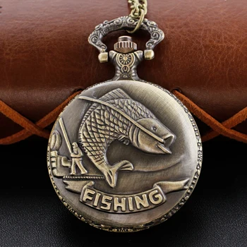 Карманные часы в винтажной рыбацкой тематике, ожерелье, цифровая подвеска в стиле стимпанк, часы-цепочка, модная скульптура, женский мужской подарок Cf1225