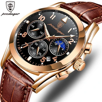 Мужские часы POEDAGAR, модные деловые кожаные часы-браслет, лучший бренд, Автоматическая дата, светящийся указатель, мужские кварцевые наручные часы
