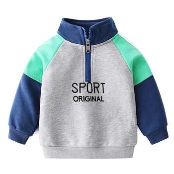 Детский пуловер, весна-осень, пуловер для мальчиков с разрезом на рукавах, топ с воротником на молнии, детская повседневная спортивная одежда 2-8 лет