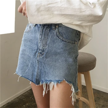 Знаменитые летние стильные женские мини-юбки с высокой талией, сексуальные женские карманы, синяя однобортная джинсовая юбка трапециевидной формы