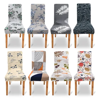Чехлы для стульев, чехлы для сидений в столовой, мягкие и дышащие чехлы для стульев с цветочным принтом, чехлы для стульев из эластичного полиэстера для свадьбы