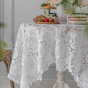 Белые роскошные скатерти С вышивкой, кружевное покрывало для обеденного стола, коврик, красящая пряжа, цветок, полиэстер home Dec MF330