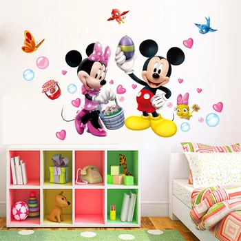 3D Наклейки на стену с Микки и Минни из мультфильма для детской комнаты, украшение стен спальни, наклейка для комнаты принцессы, художественная роспись своими руками