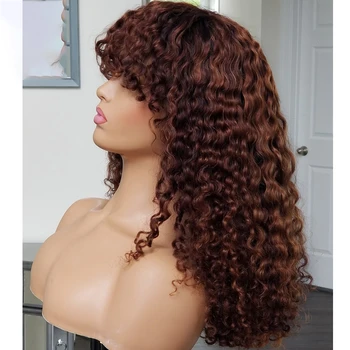 Натуральный коричневый Мягкий 26-дюймовый кудрявый парик 180-дюймовой плотности с челкой для чернокожих женщин, косплей при высокой температуре, бесклеевой Повседневный