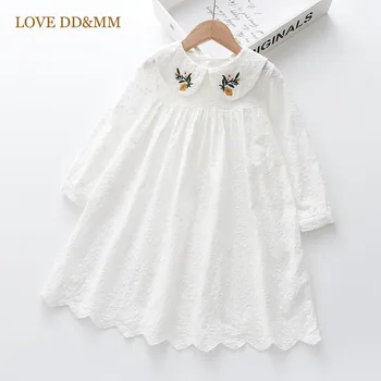Платья для девочек LOVE DD & MM, детская одежда, кружевной кукольный воротник, цветочная вышивка, открытое платье принцессы с длинным рукавом, детская одежда