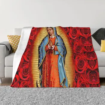Virgen De Guadalupe Ультра-Мягкое Флисовое Одеяло, Теплые Фланелевые Католические Одеяла Девы Марии для Спальни, Домашнего Дивана, Стеганое Одеяло