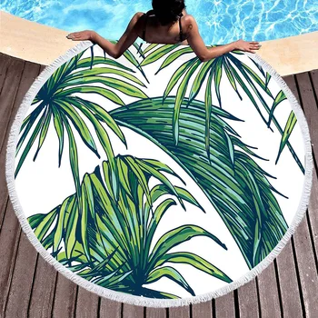 Круглое пляжное полотенце Пальмовые Листья Тропическое Пляжное одеяло из микрофибры Roundie Зеленые Листья растения Монстера Легкое Пляжное полотенце